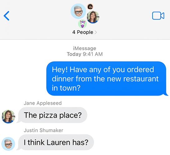 An example of how group chats look like in iMessage